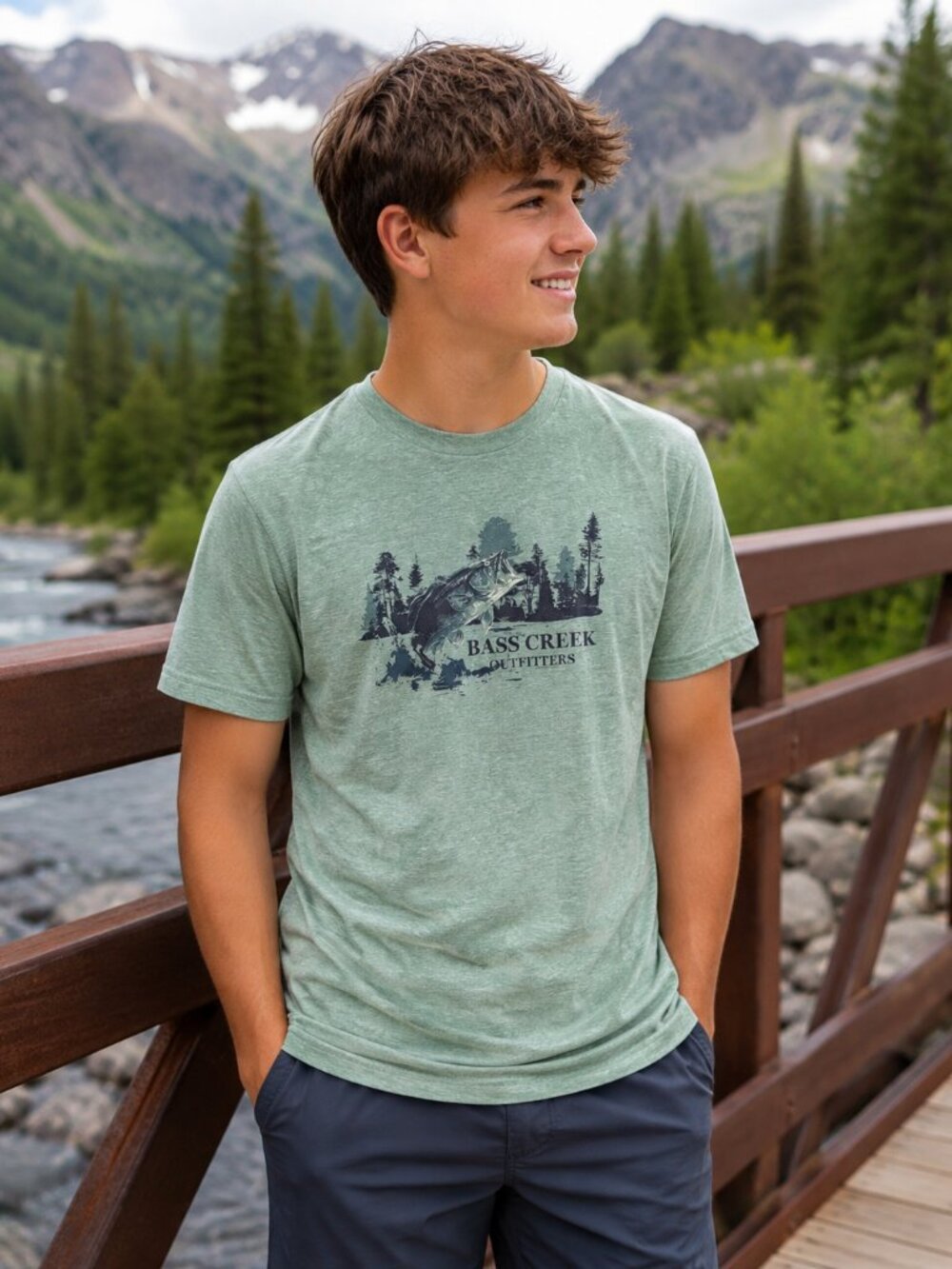 NWT Horizon Bass Creek Outfitters Fishing Graphic Tee M